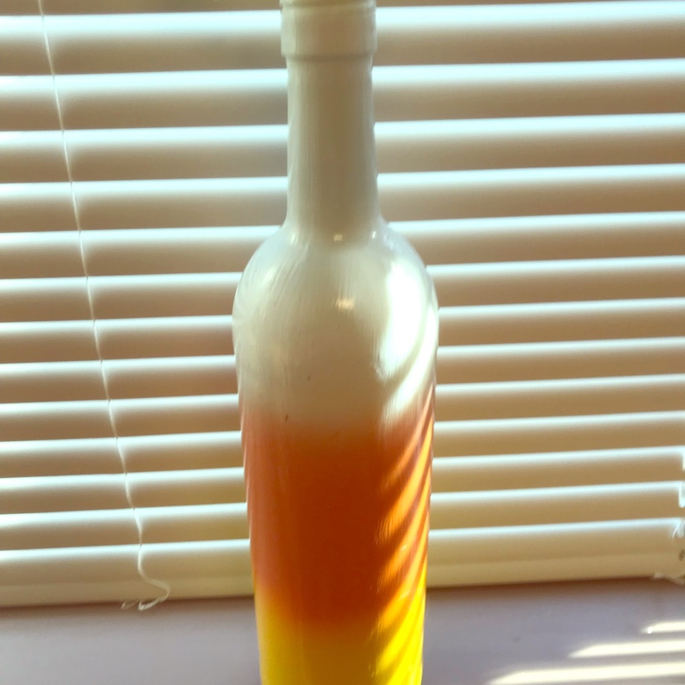 Candy Corn Wine Bottle Vase w/ Fake Yellow Flowers